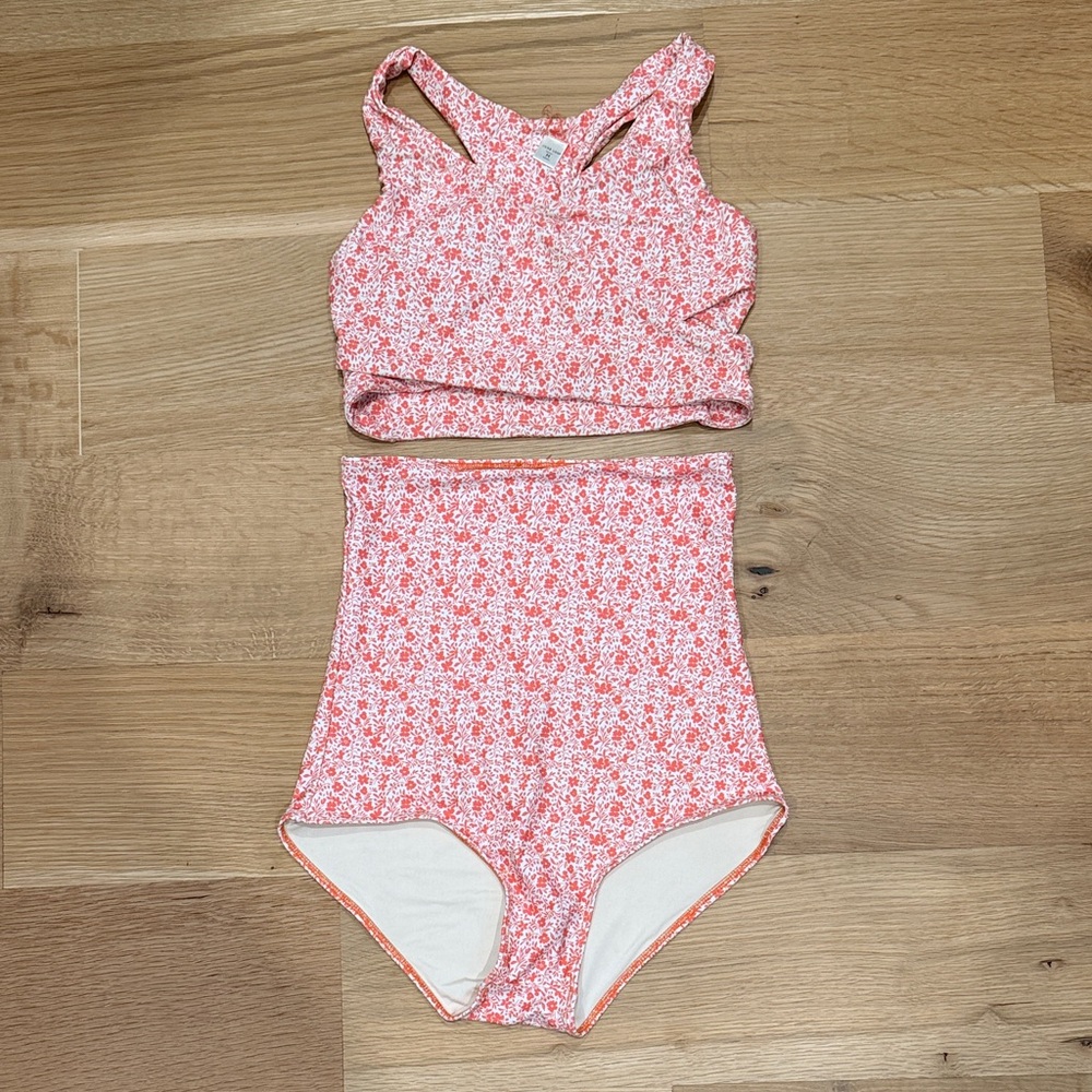 June loop high waisted 2 piece swim suit orange floral women’s size medium